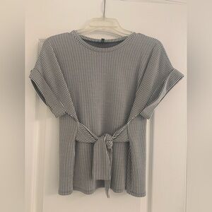 Express Striped Ribbed Tie Front T-Shirt